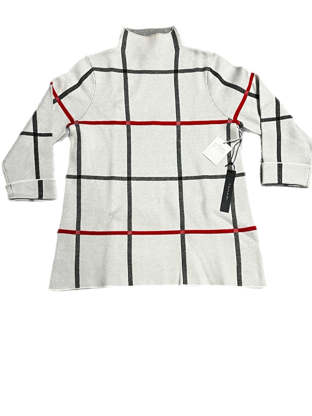 NWT Tahari White, Red & Black Mock Neck Sweater